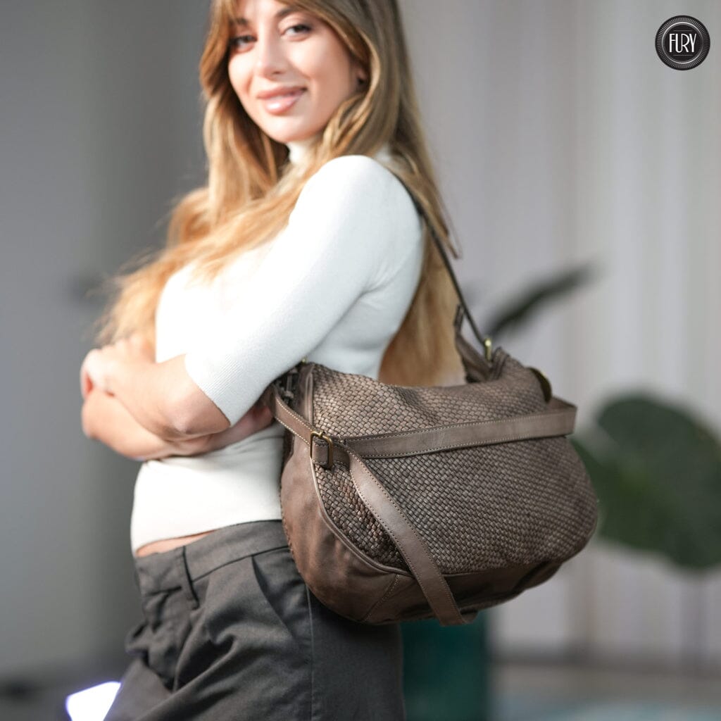 Borsa a spalla Ginger in pelle intrecciata - Fury