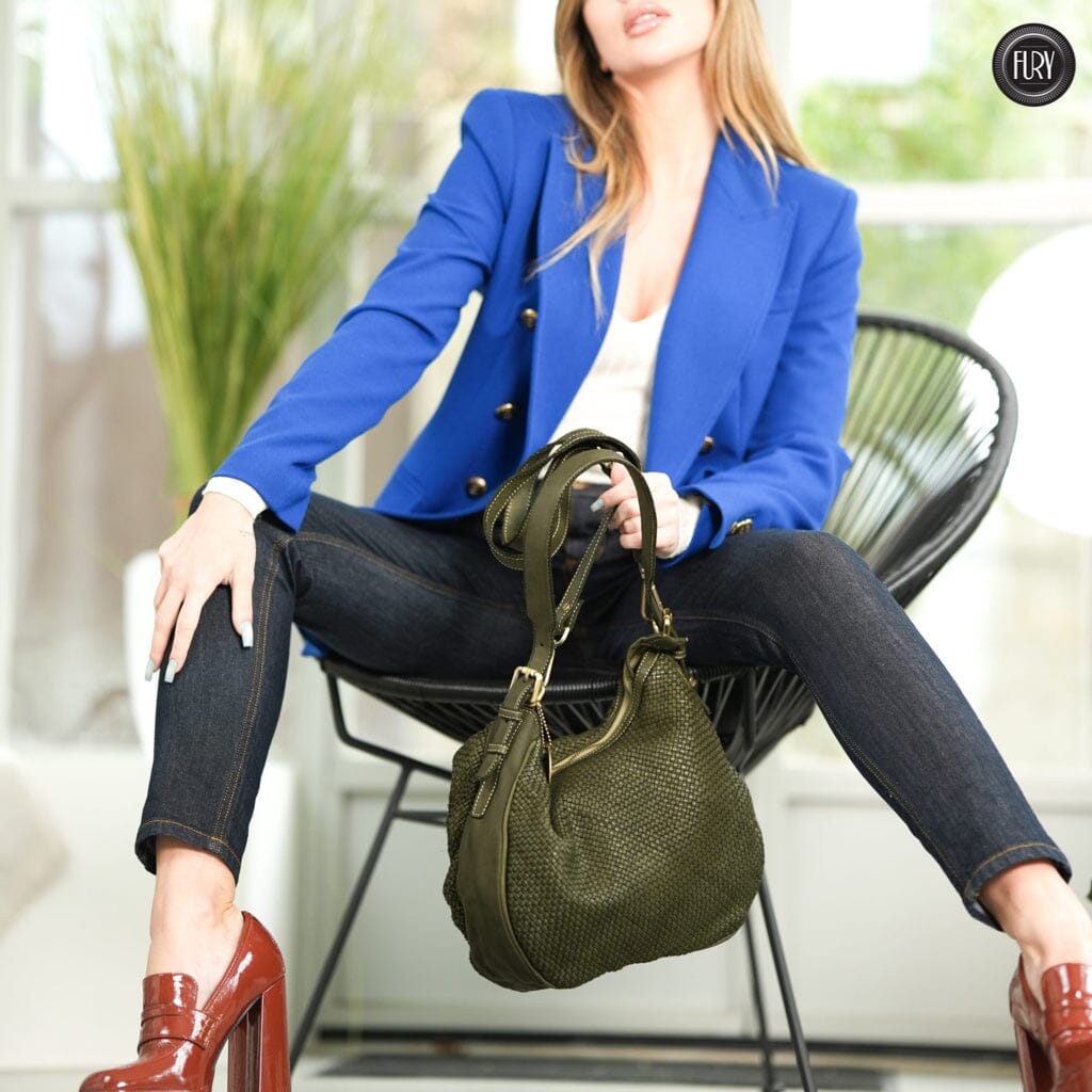 Borsa a spalla Ginger in pelle intrecciata - Fury