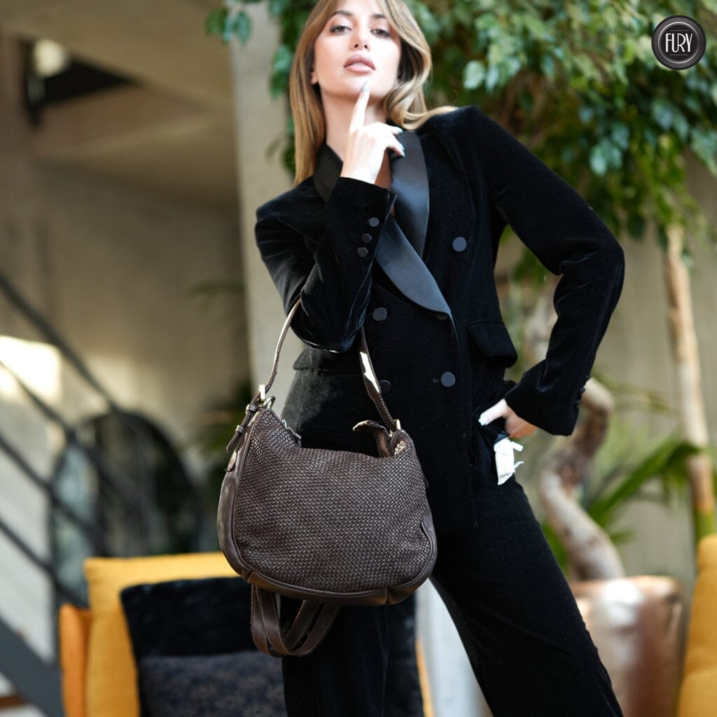 Borsa a spalla Ginger in pelle intrecciata - Fury