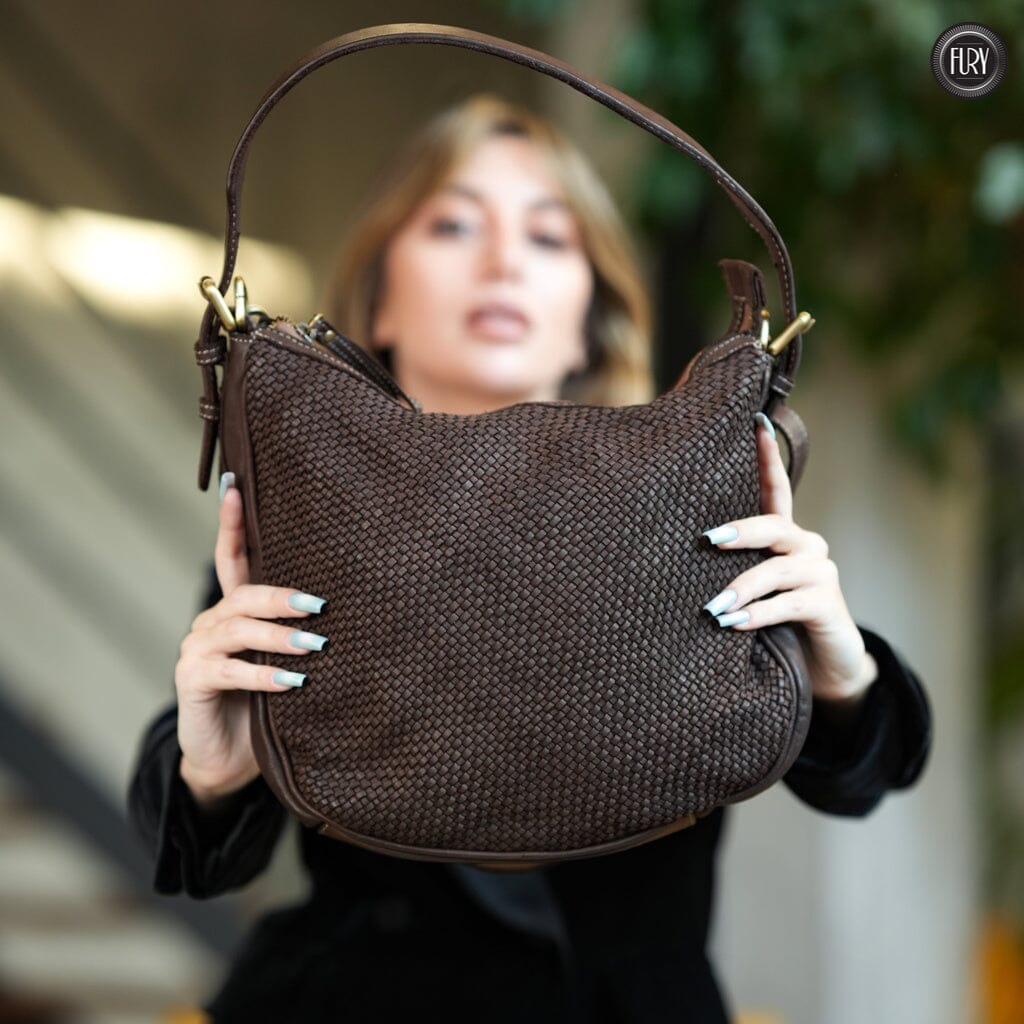 Borsa a spalla Ginger in pelle intrecciata - Fury