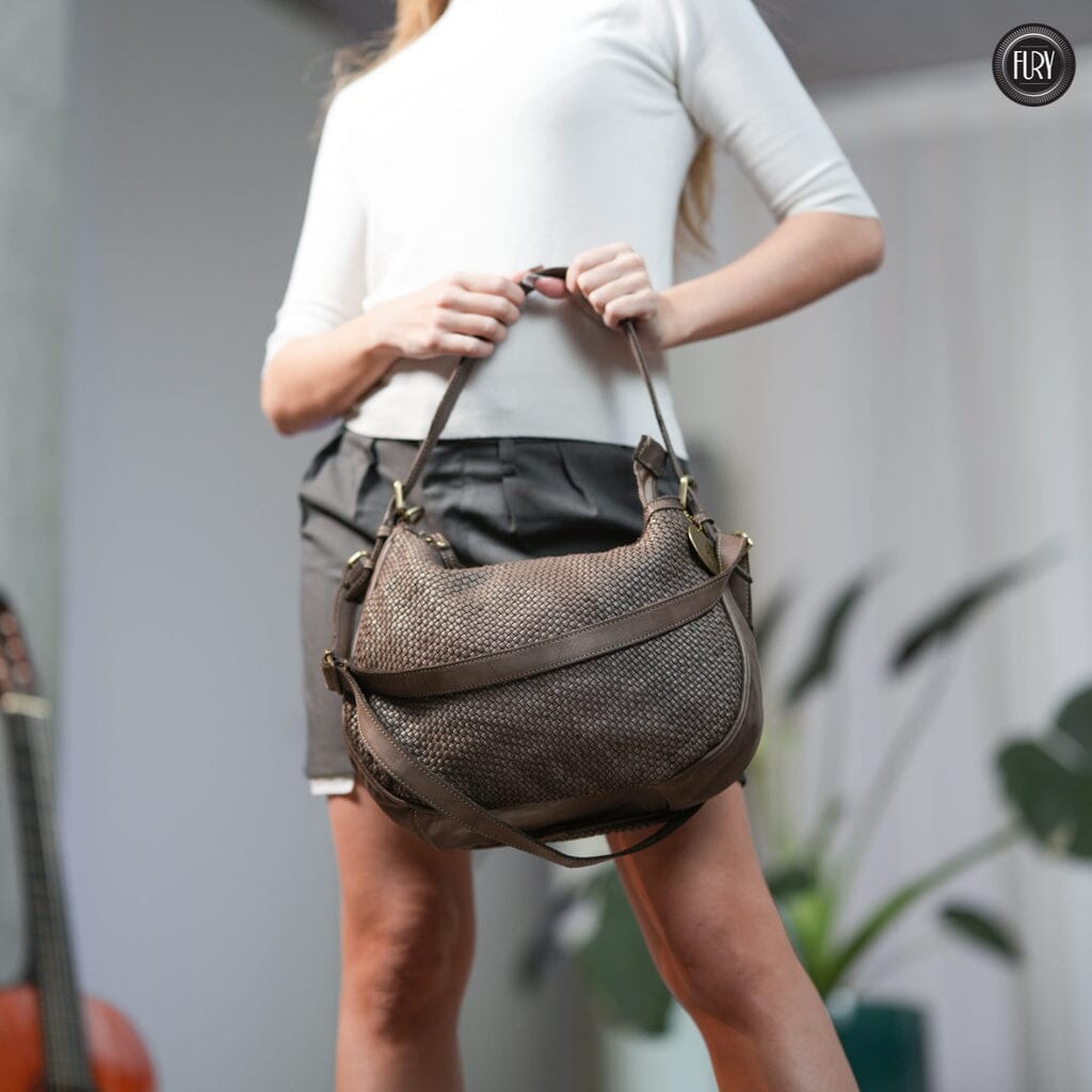 Borsa a spalla Ginger in pelle intrecciata Fury