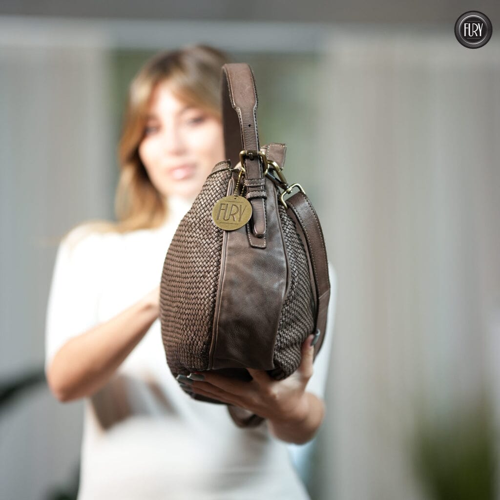 Borsa a spalla Ginger in pelle intrecciata Fury