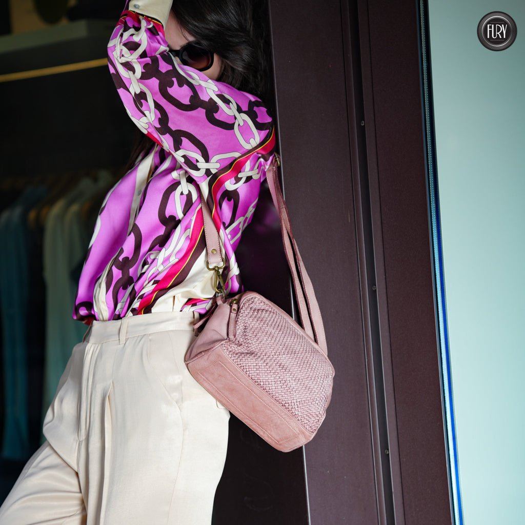 Pochette Isotta in pelle intrecciata Fury Bags#colore_cipria