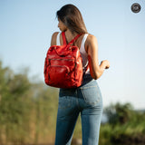 Multi-pocket leather backpack