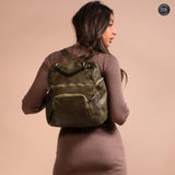 Multi-pocket leather backpack