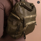 Multi-pocket leather backpack