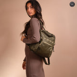 Multi-pocket leather backpack