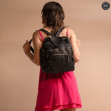 Multi-pocket leather backpack