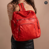 Multi-pocket leather backpack