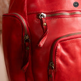 Multi-pocket leather backpack