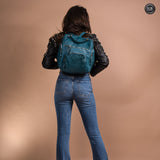 Multi-pocket leather backpack