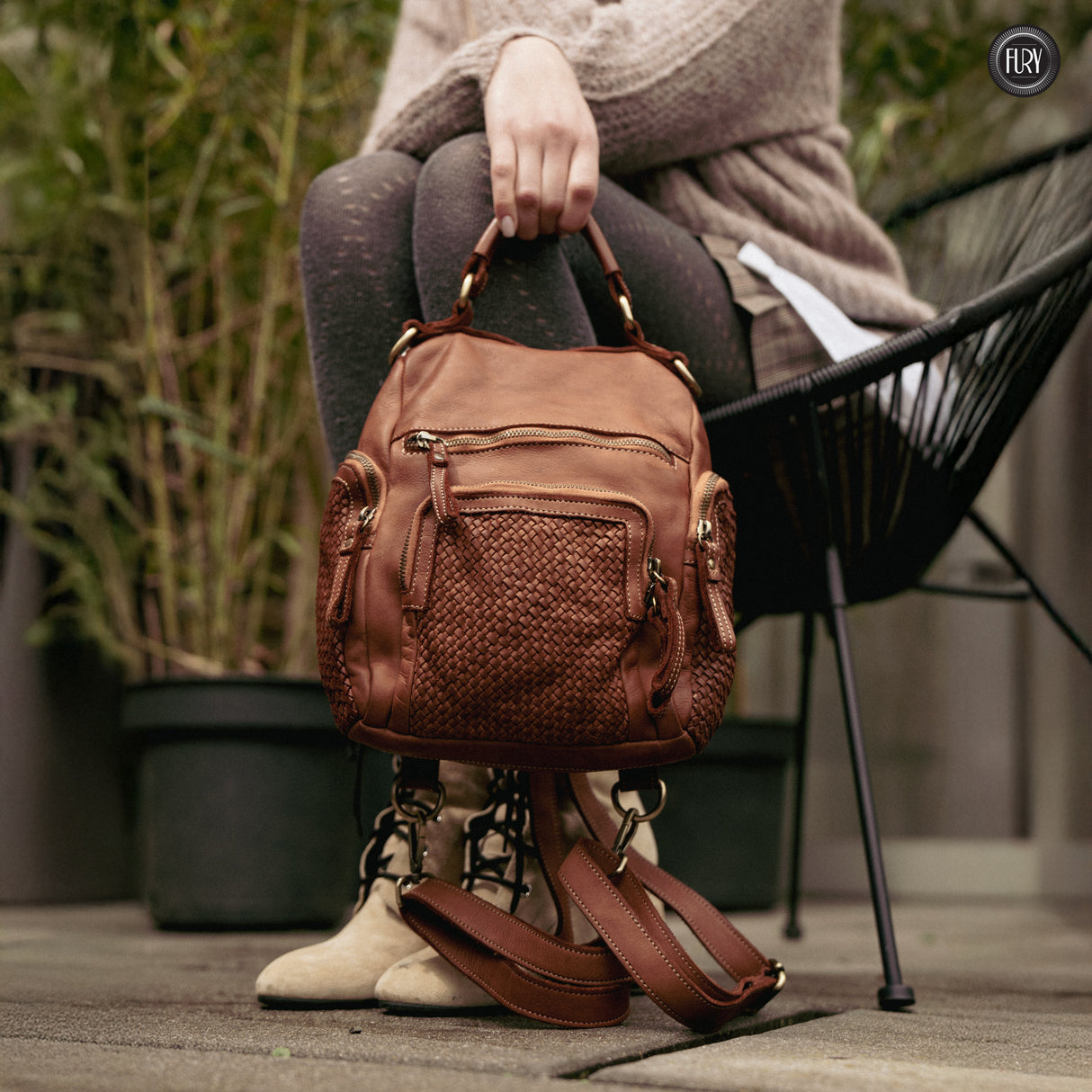 Zainetto a borsa Volterra in pelle intrecciata