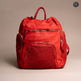 Multi-pocket backpack in woven leather