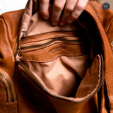 Multi-pocket leather backpack