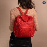 Multi-pocket leather backpack