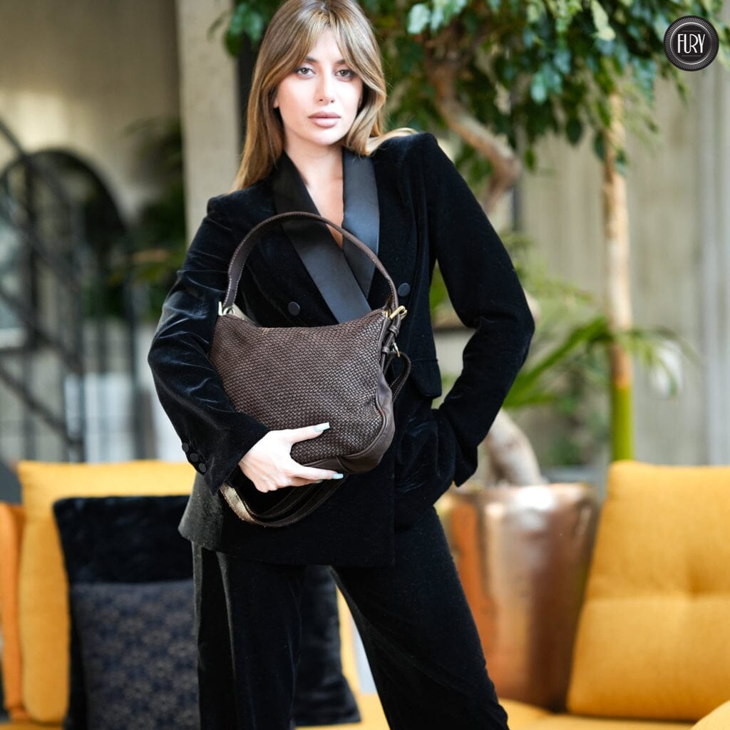 Borsa a spalla Ginger in pelle intrecciata - Fury