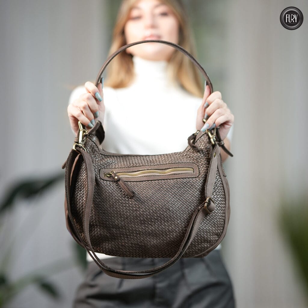 Borsa a spalla Ginger in pelle intrecciata - Fury