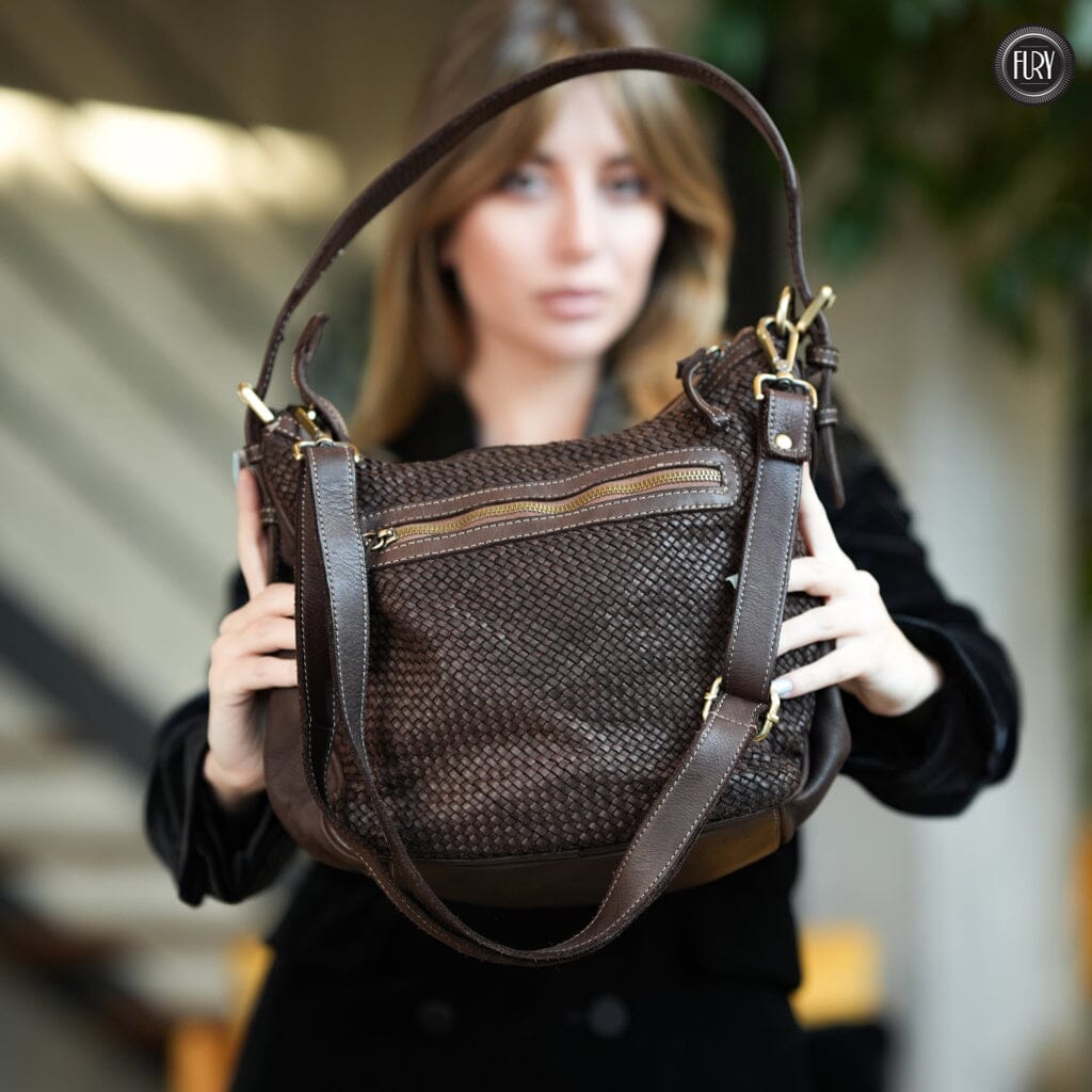 Borsa a spalla Ginger in pelle intrecciata - Fury