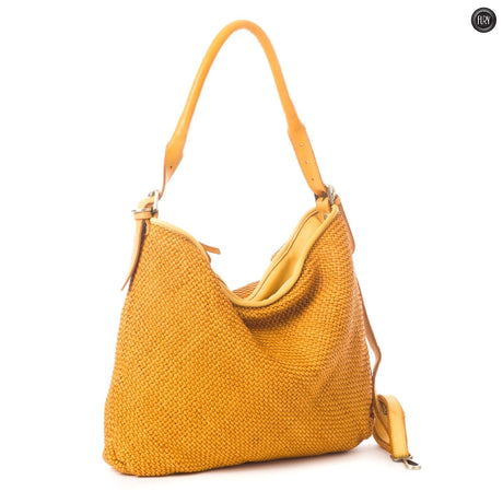 Borsa Ambra in pelle intrecciata Fury Senape