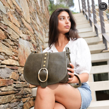 Borsa Flora in pelle Fury#colore_verde-militare