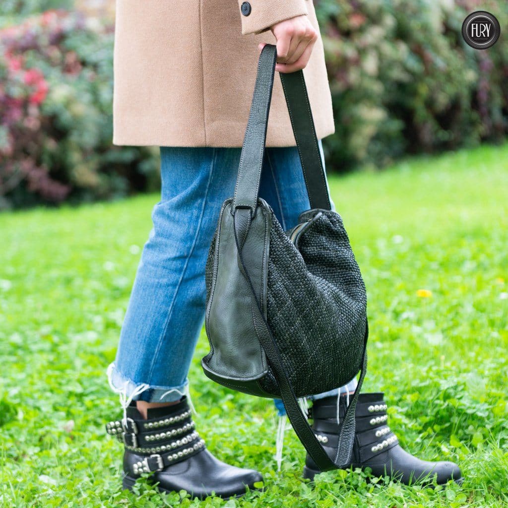 Borsa Rubi in pelle intrecciata Fury Bags#colore_verde-militare