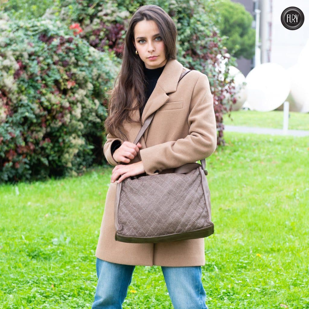 Borsa Rubi in pelle intrecciata Fury Bags#colore_taupe