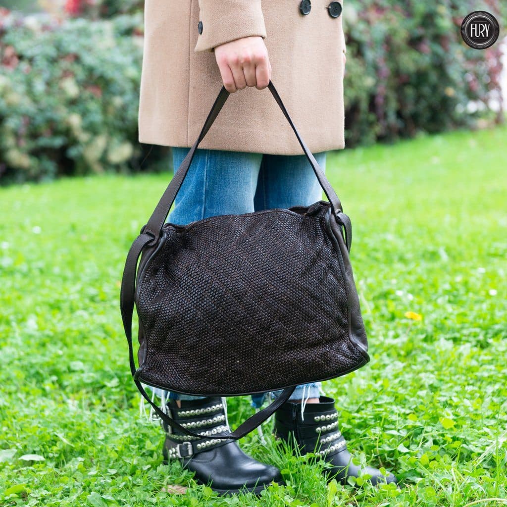 Borsa Rubi in pelle intrecciata Fury Bags#colore_testa-di-moro