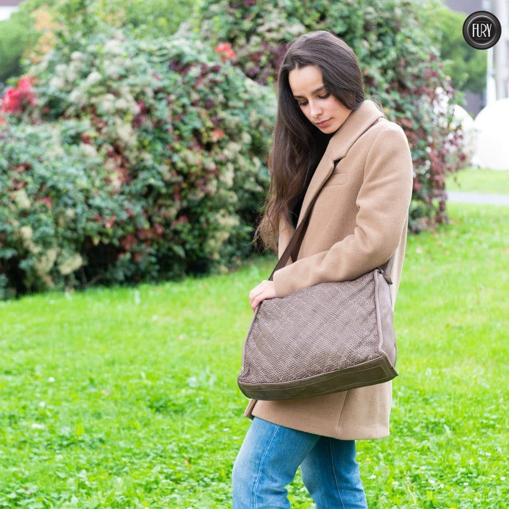 Borsa Rubi in pelle intrecciata Fury Bags#colore_taupe