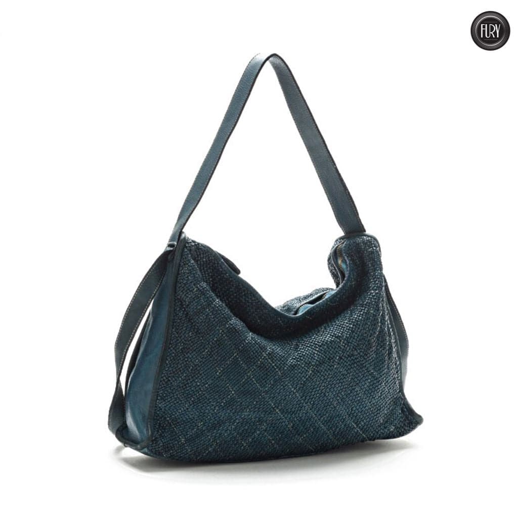 Borsa Rubi in pelle intrecciata Fury Bags#colore_ottanio