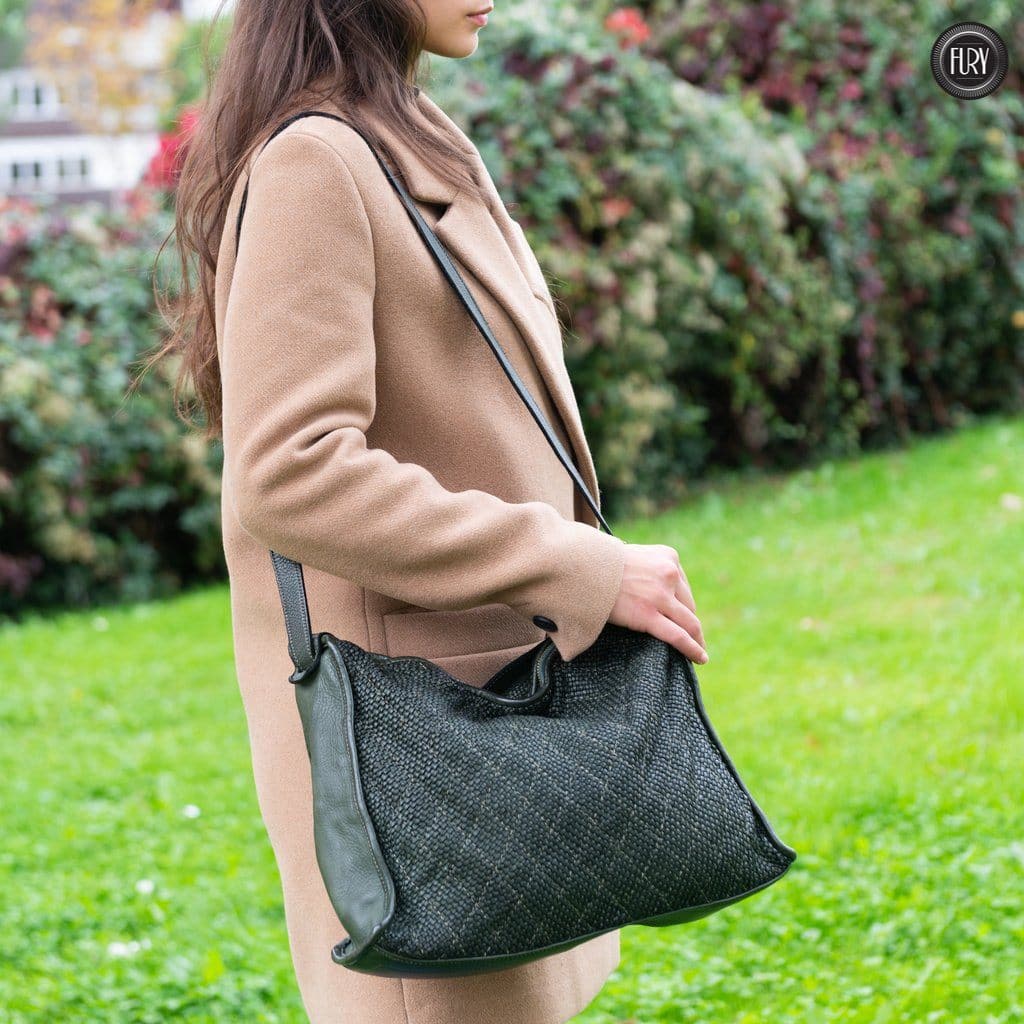 Borsa Rubi in pelle intrecciata Fury Bags#colore_verde-militare