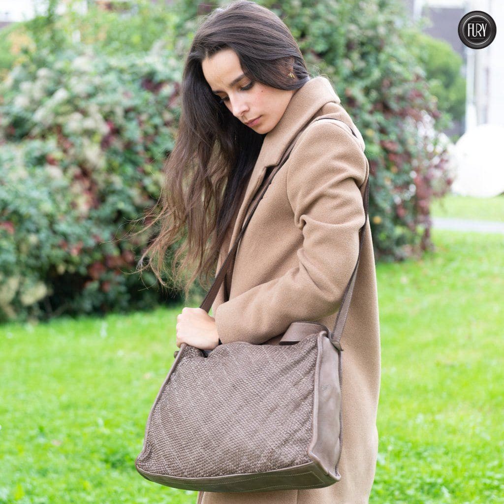 Borsa Rubi in pelle intrecciata Fury Bags#colore_taupe