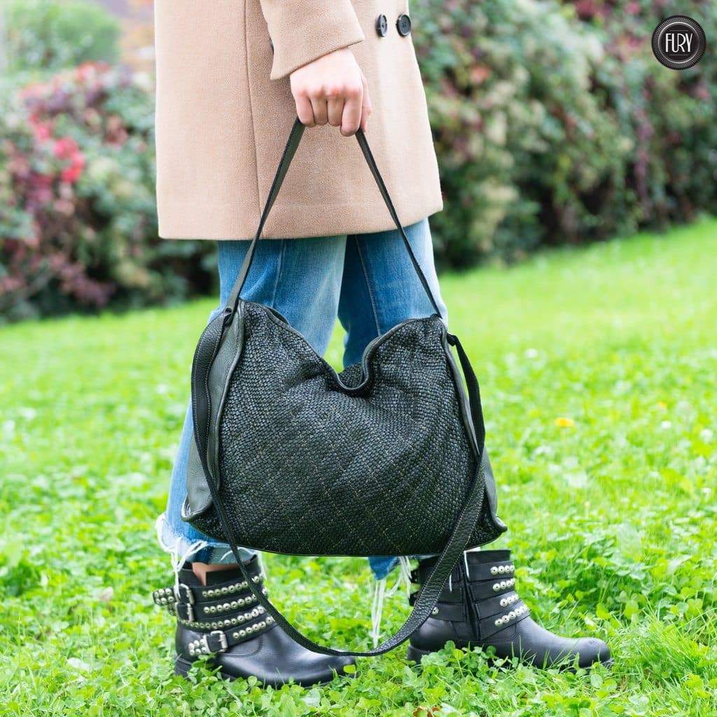Borsa Rubi in pelle intrecciata Fury Bags#colore_verde-militare