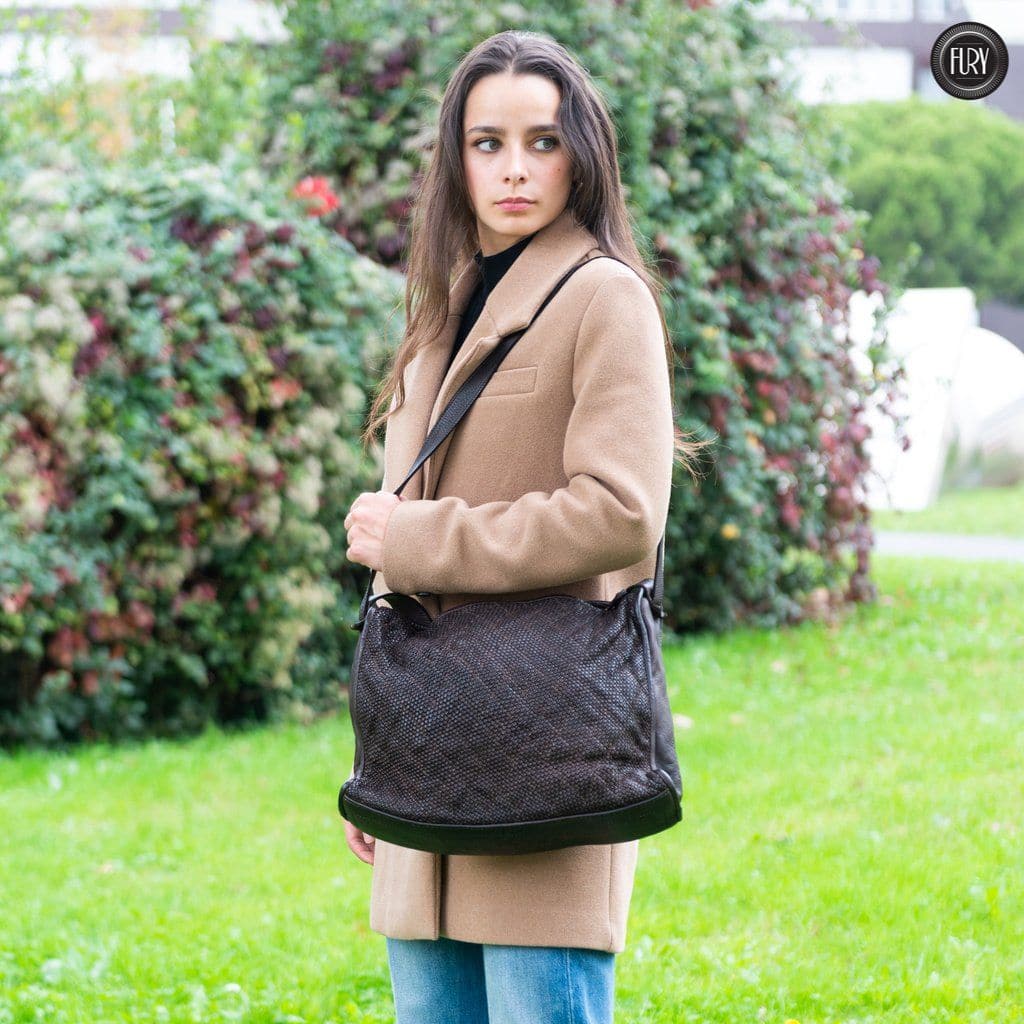 Borsa Rubi in pelle intrecciata Fury Bags#colore_testa-di-moro