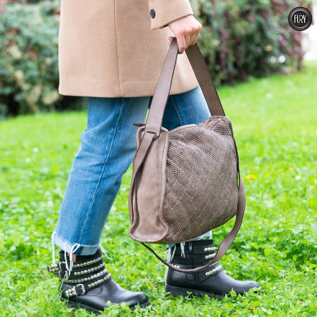 Borsa Rubi in pelle intrecciata Fury Bags#colore_taupe