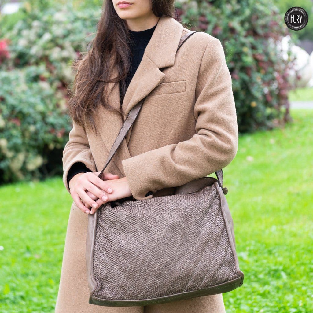Borsa Rubi in pelle intrecciata Fury Bags#colore_taupe