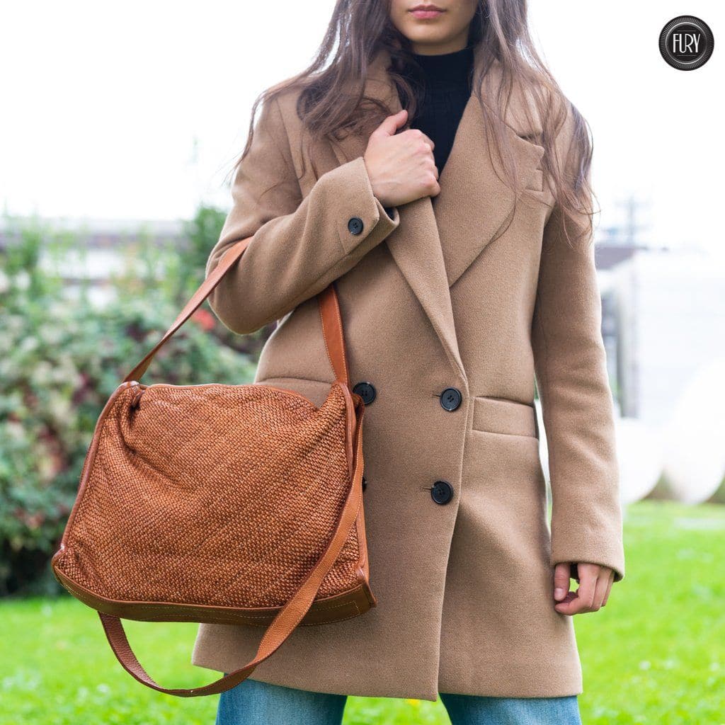 Borsa Rubi in pelle intrecciata Fury Bags#colore_cuoio