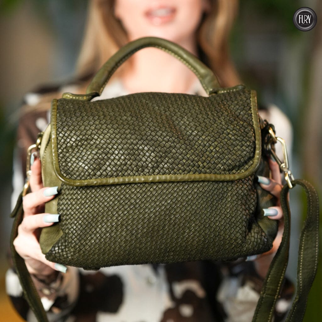 Borsa Siena Maxi in pelle intrecciata Fury Verde militare