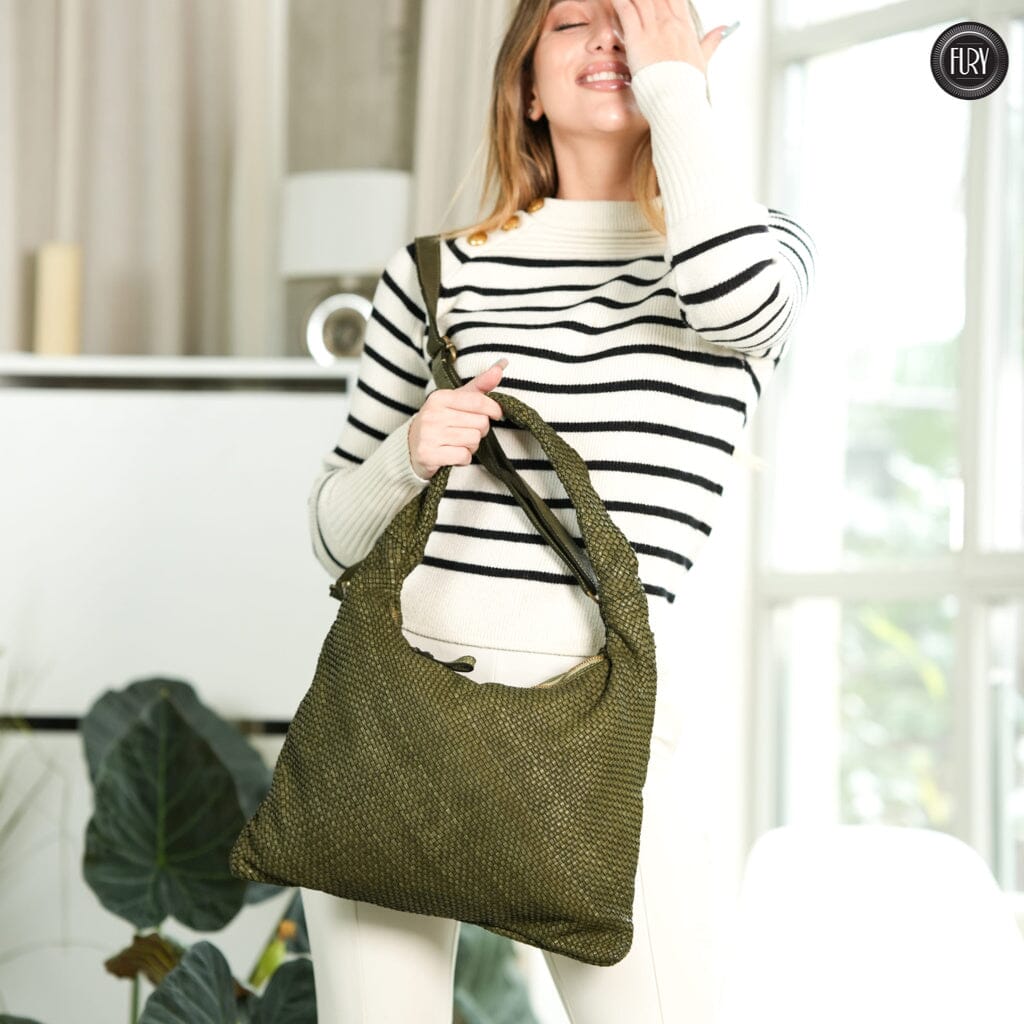 Borsa Venere a spalla in pelle intrecciata Fury 