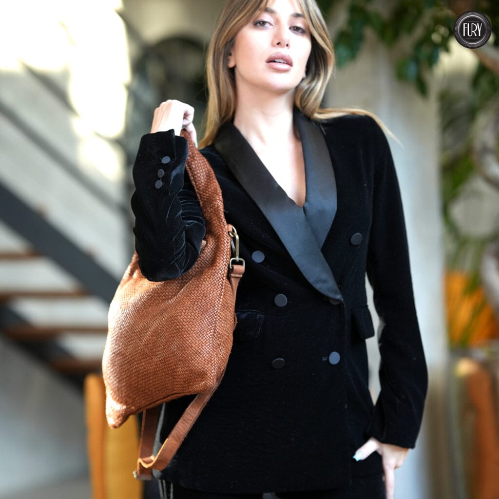 Borsa Venere a spalla in pelle intrecciata Fury 