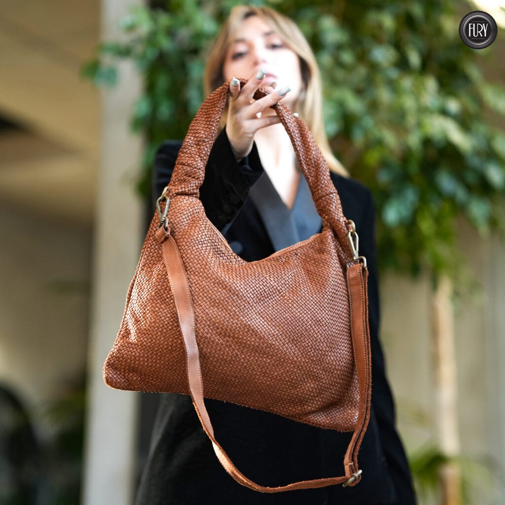 Borsa Venere a spalla in pelle intrecciata Fury 