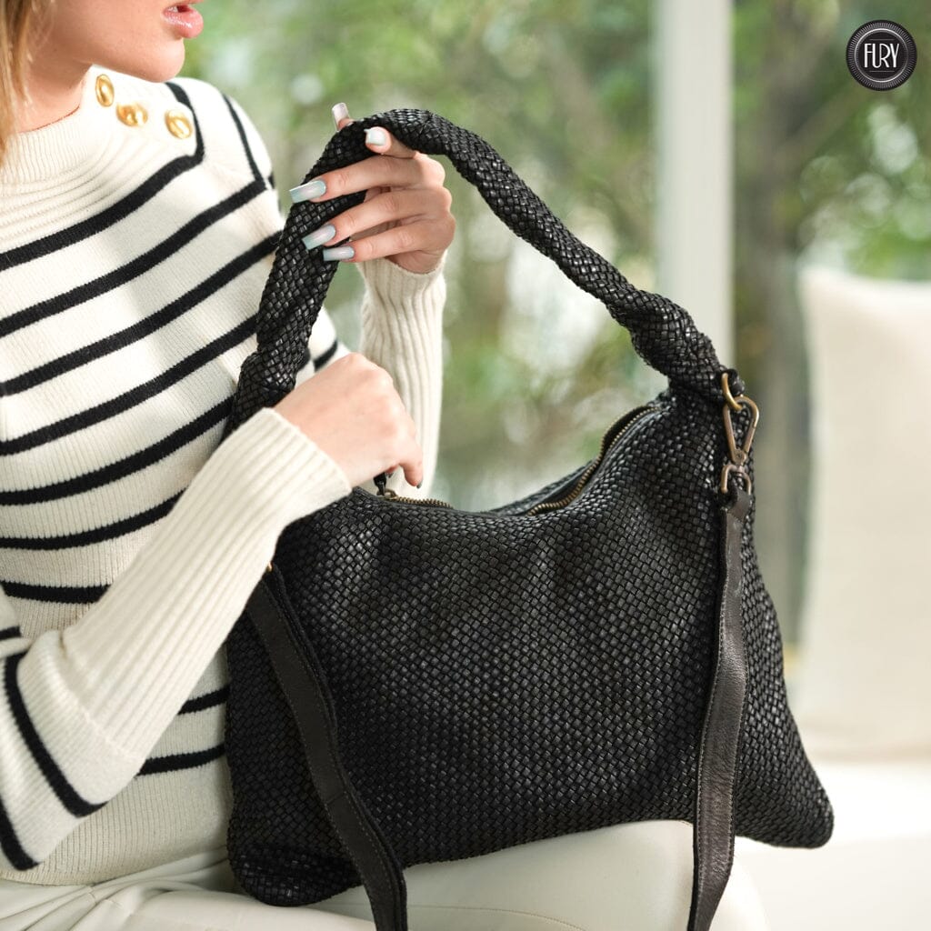 Borsa Venere a spalla in pelle intrecciata Fury 