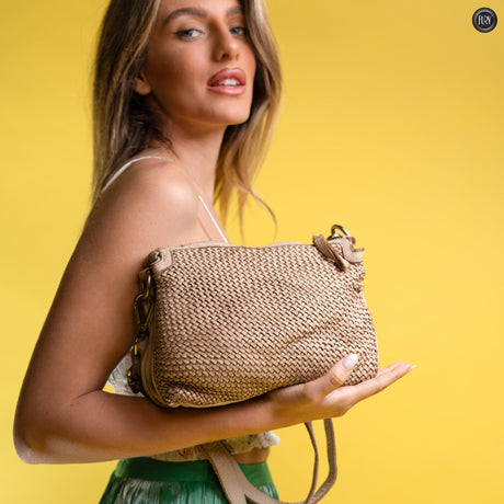 Borsetta Liza in pelle intrecciata Fury Beige