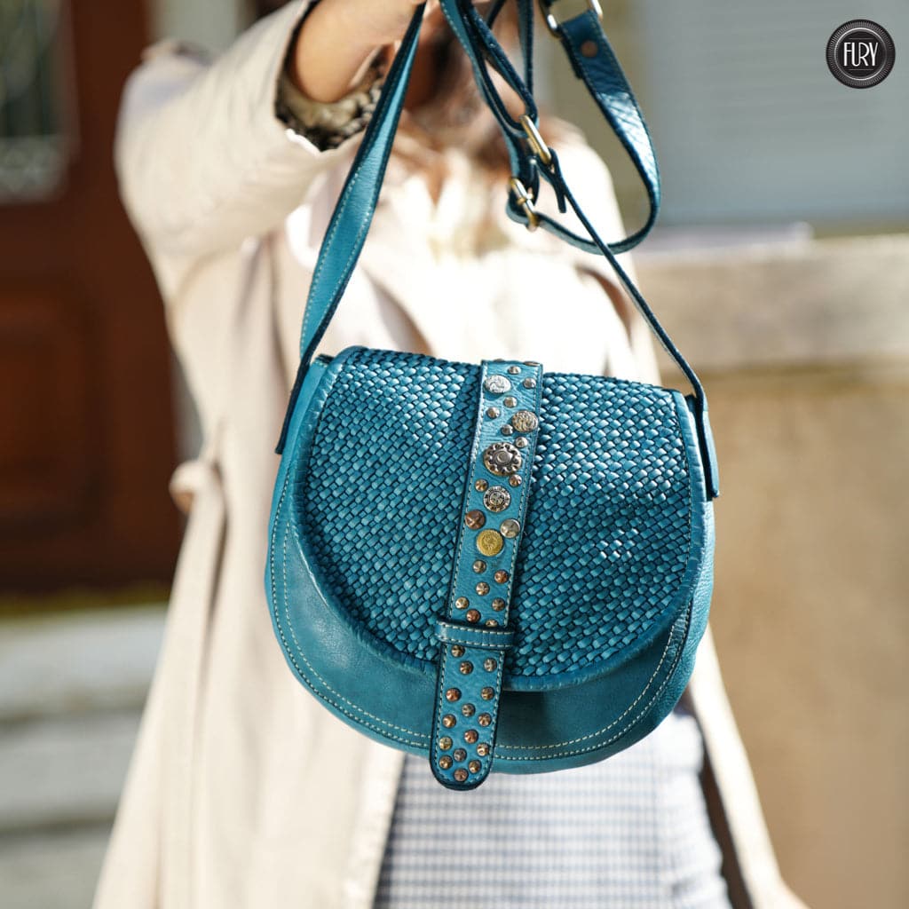 Borsetta Milano in pelle intrecciata Fury Bags#colore_ottanio