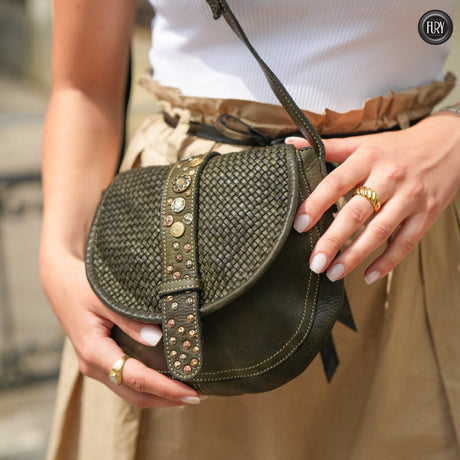 Borsetta Milano in pelle intrecciata Fury Bags#colore_verde-militare