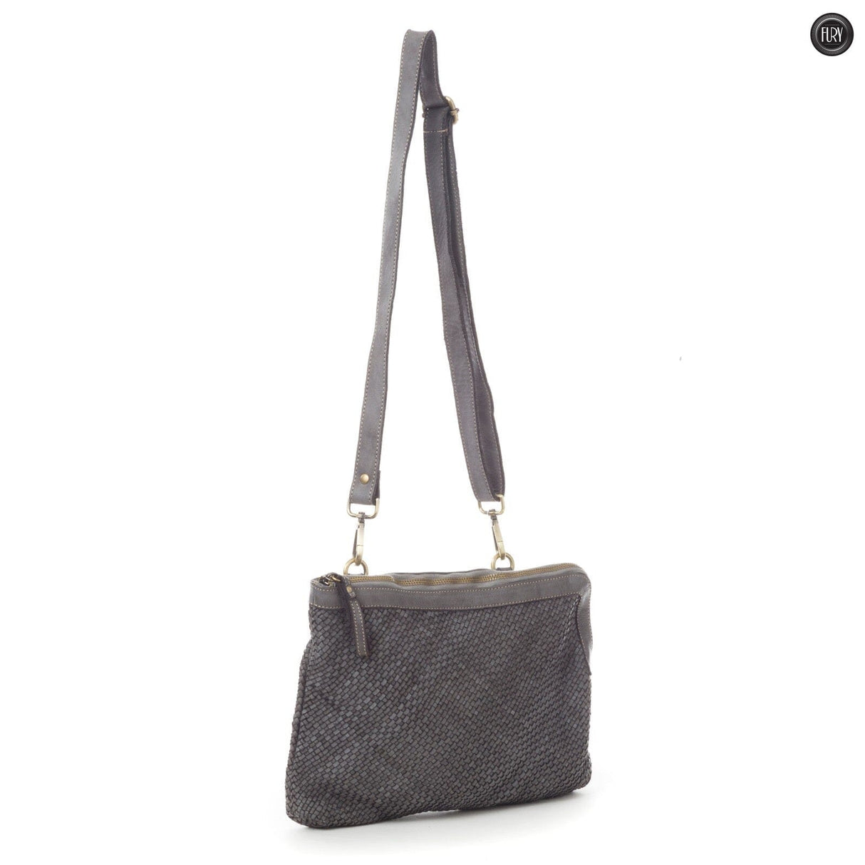 Pochette Leslie in pelle intrecciata Fury Grigio