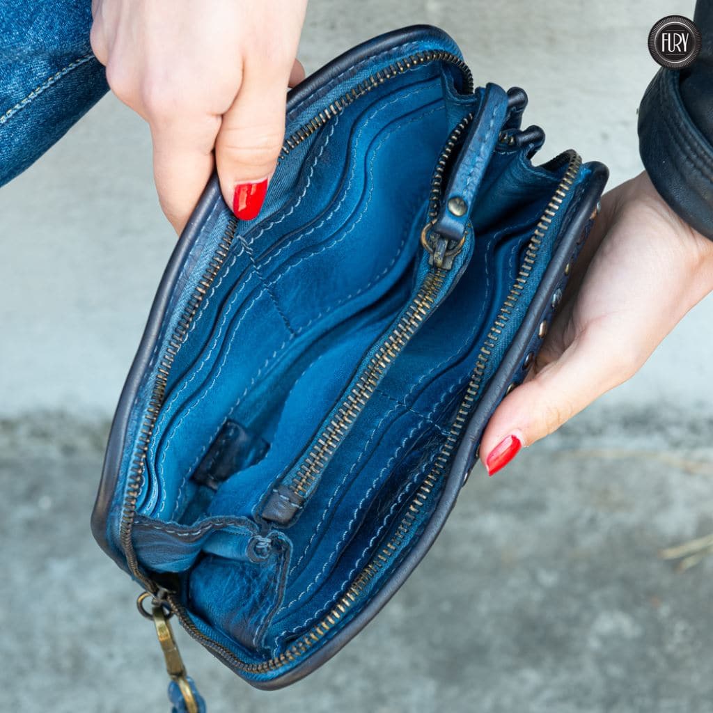 Portafoglio borchiato in pelle Fury Bags#colore_blu