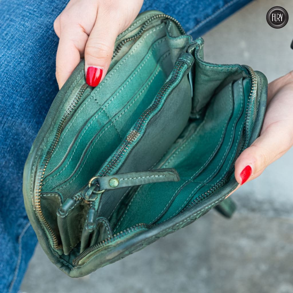 Portafoglio in pelle intrecciata Fury Bags#colore_verde-militare