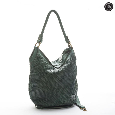 Secchiello Ket in pelle intrecciata Fury Bags#colore_verde-militare