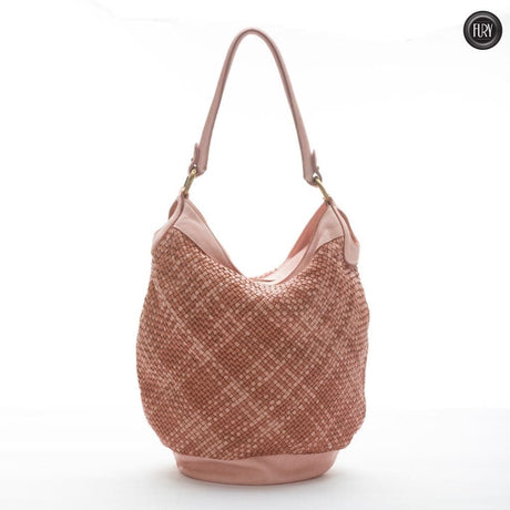 Secchiello Ket in pelle intrecciata Fury Bags#colore_cipria