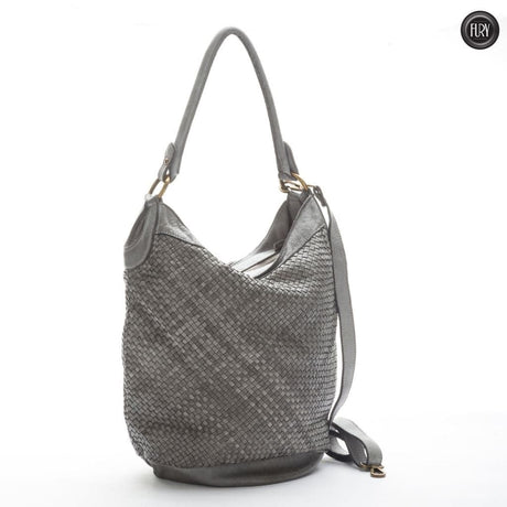 Secchiello Ket in pelle intrecciata Fury Bags#colore_grigio